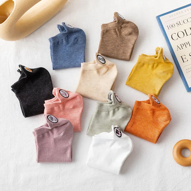 5 Pairs Spring Summer Women Solid Color Embroidered Cartoon Socks High Quality Animal Pattern Comfortable Breathable Boat Socks