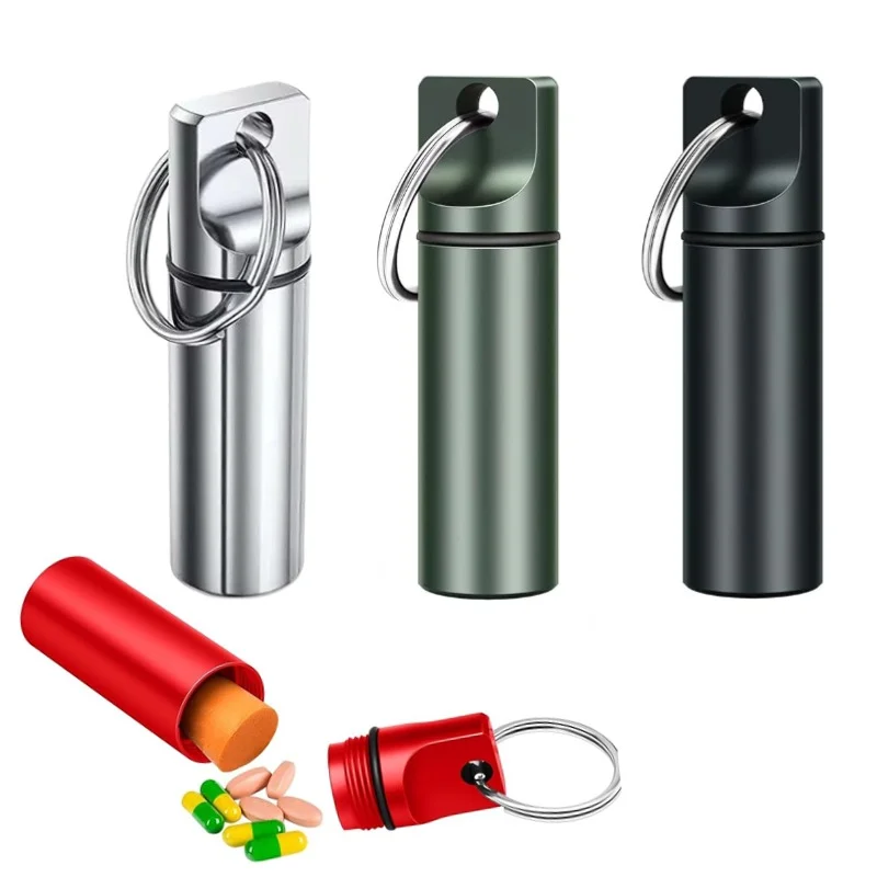New Travel Mini Case Pill Organizer Box, Waterproof Aluminum Design for Vitamin Fish Oils Earplugs with Sealed Keychain Included