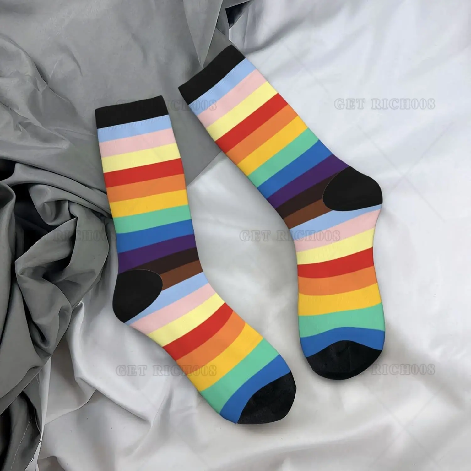 Rainbow Pride Custom Socks with Photo Personalized Face Cute Crew Socks with Picture Names Unisex Soft Sock for Men Women