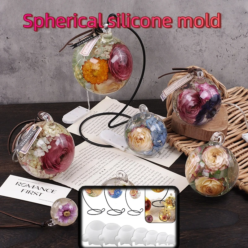 DIY Resin Ball Mold Multi Size Perforated Spherical Night Light Specimen Hanging Bracket Craft Silicone Mold Home Decoration