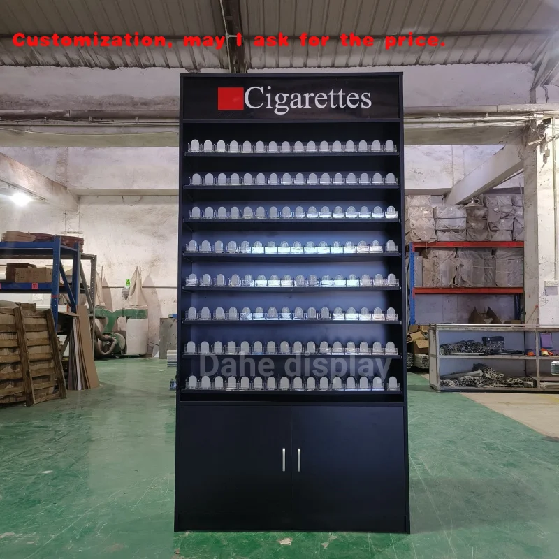 custom.Cabinet Fabrication Design Metal Modern Floor Display Racks Smoke Shop Display Cabinet With Led