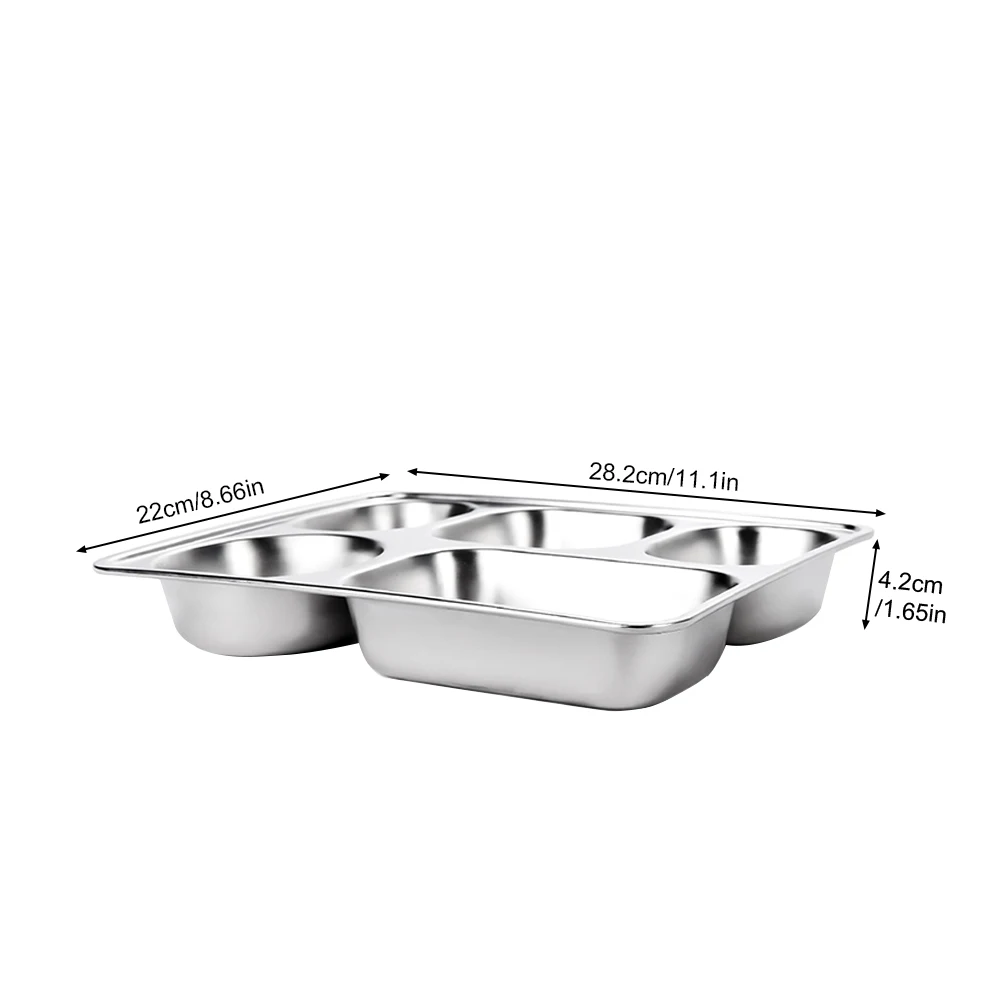 For Dinner Divided Plates Diet Food Control Kids Stainless Steel 5 Compartment Tray Divided Plate Restaurant Kitchen Tableware