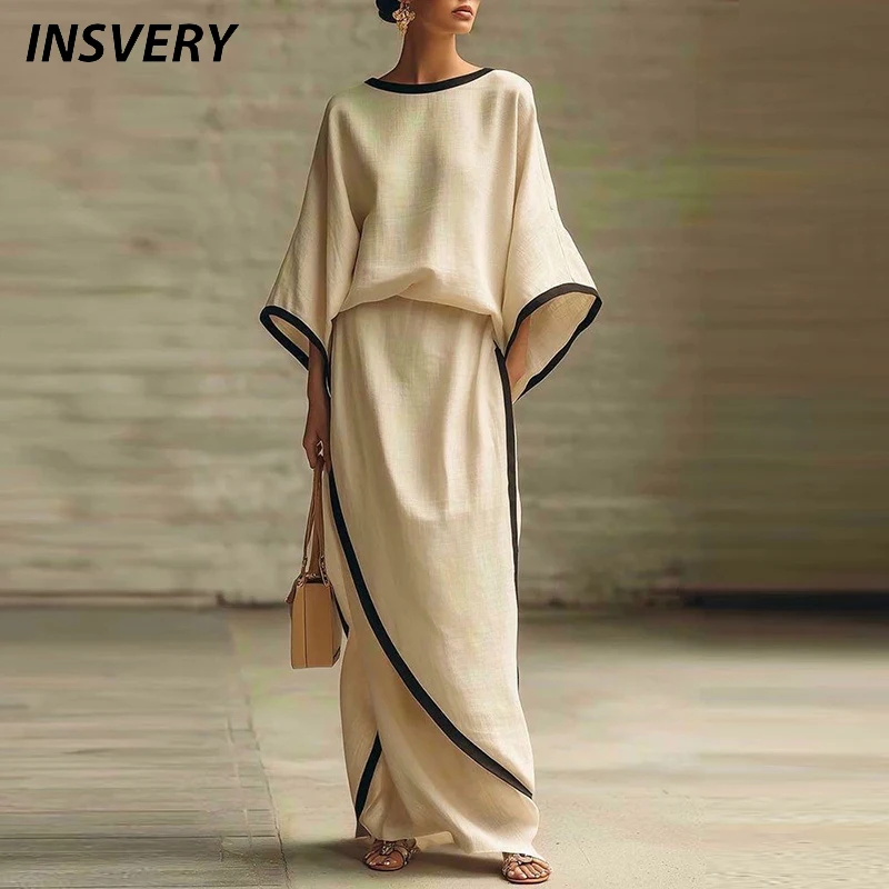 Summer Women T-Shirt Patchwork Color High Waist Loose Skirts Suit Women Fashion Two Piece Set Beach Holiday Dress Suits
