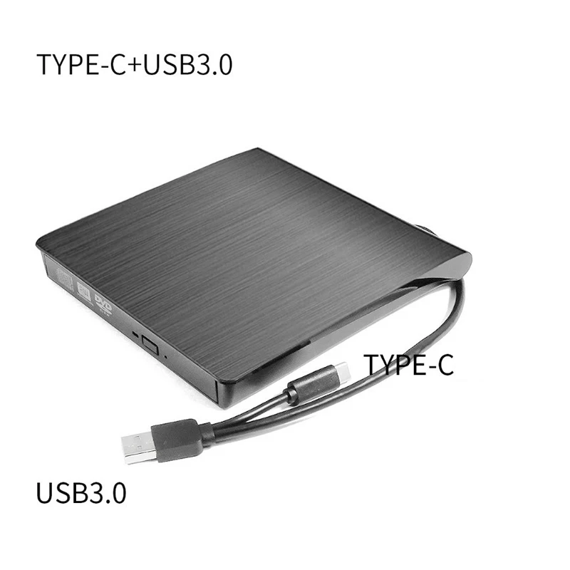 USB3.0 Type C External DVD CD Writer Brushed Panel Optical Drive Portable Universal Laptop Computer PC DVD-RW Disk Reader Player