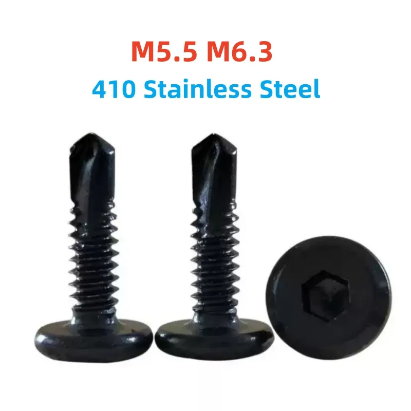 Peijian M5.5 M6.3 Black 410 Stainless Steel Flat Hexagonal Chamfered Self Tapping Self Drilling Dovetail Screw