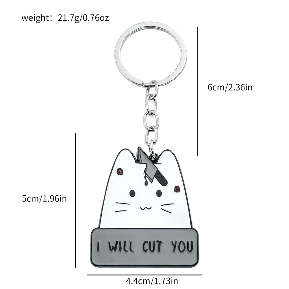 Cartoon White Cat Enamel Metal Badge Keychain Knife Animal Funny Humor Drop Shipping Jewelry Women Kids Gifts Custom Wholesale