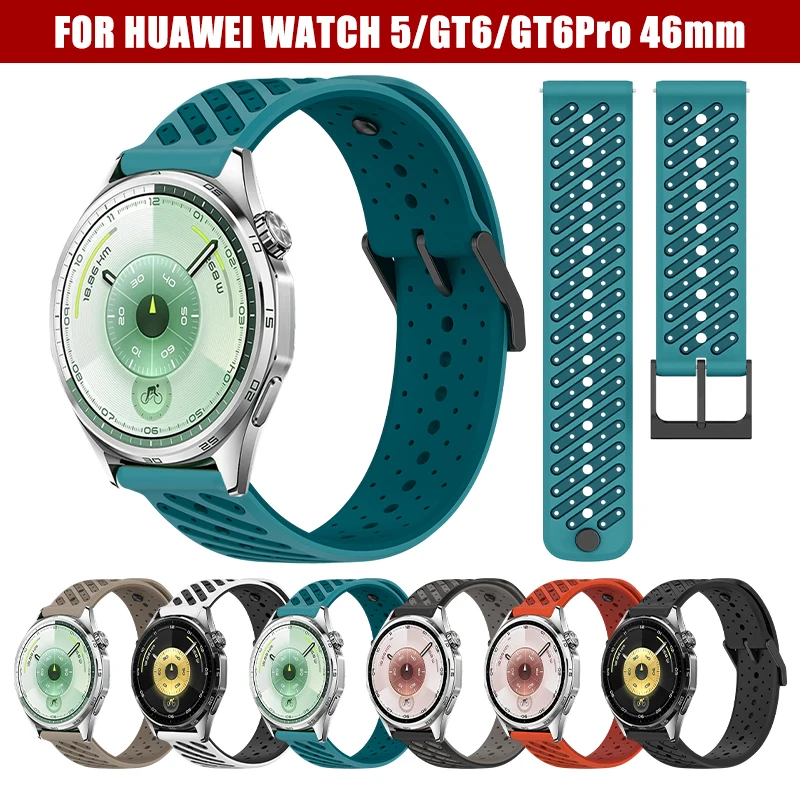 

Силиконовый ремешок для часов 22 мм подходит для часов Huawei GT6Pro/GT6/GT5/GT4, 46 мм, дышащий регулируемый ремешок для часов 5, 46 мм