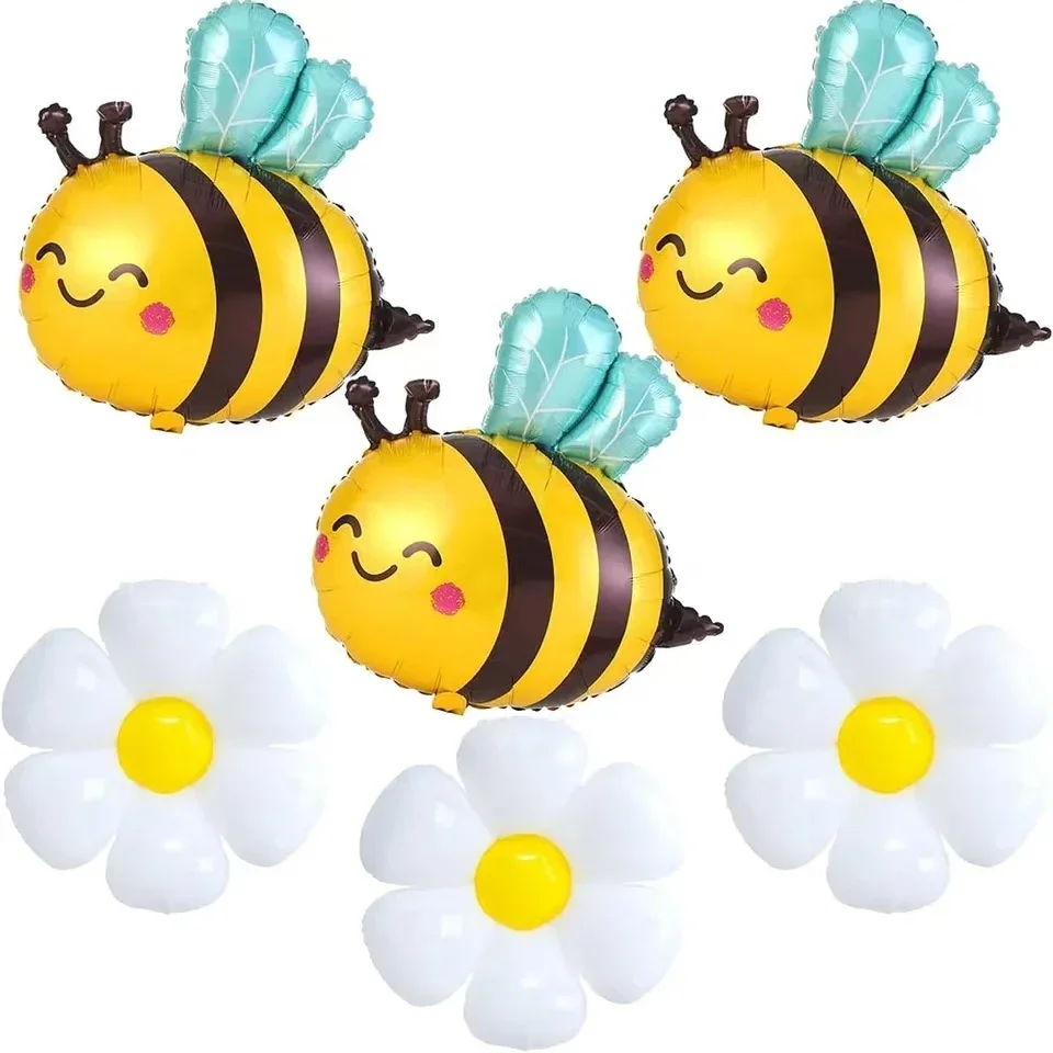 Large Bee White daisy flower foil balloon for children's birthday graduation Mother's Day party decoration Plumeria Helium Ball