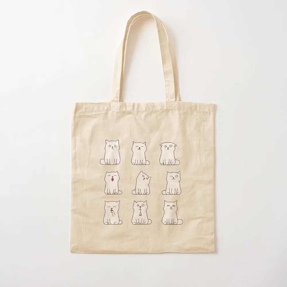 Nine-Bolso de mano blanco para gatitos, bolsa de tela reutilizable con logotipo