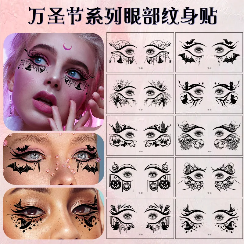 10 Sheets Halloween Eye Corner Temporary Tattoos Premium Glossy Face Eye Makeup Stickers For Party Festival Non Toxic