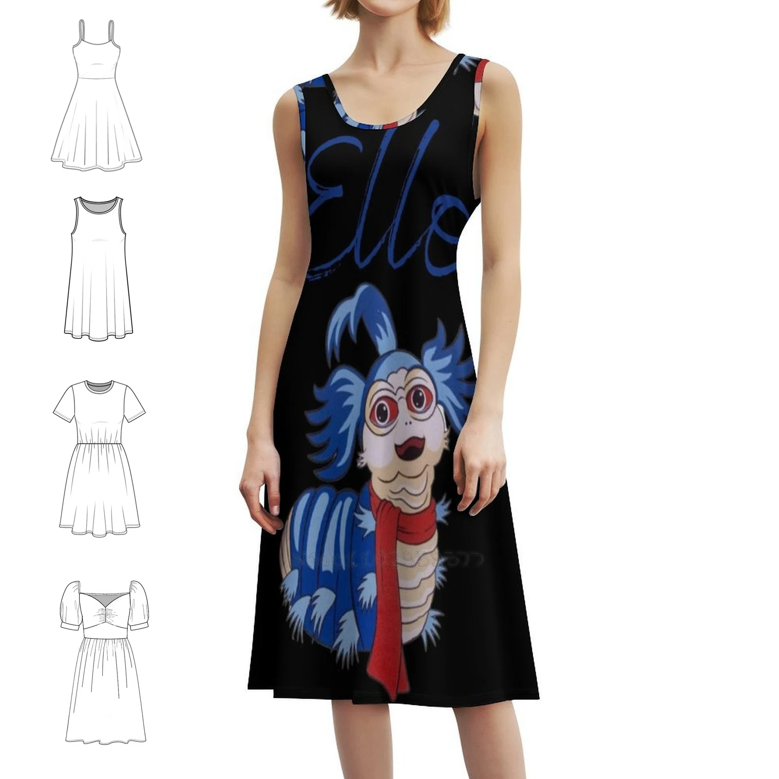 فستان Ello من دودة المتاهة باللونين الأزرق والأسود على طراز Preppy فستان قصير للنساء على شكل حرف a فضفاض مناسب فستان يوم غير رسمي متاهة