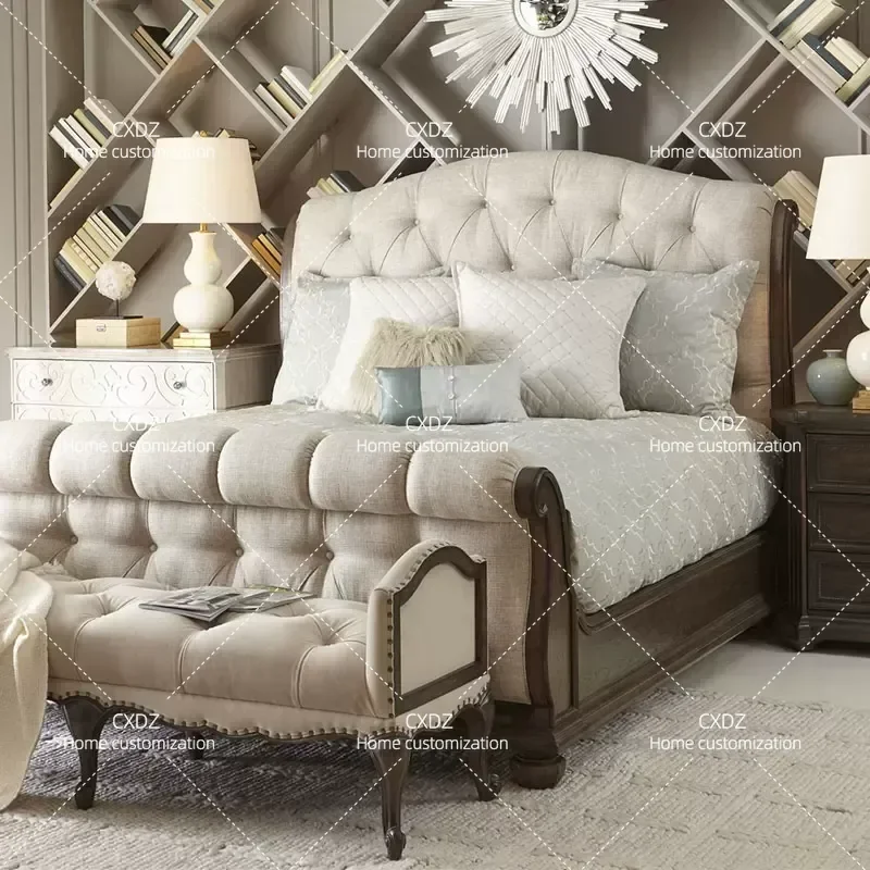 All Solid Wood Bed 1.8m 2m Double Bed Retro Style Master Bedroom Furniture Wedding Bed Nordic Design for Home