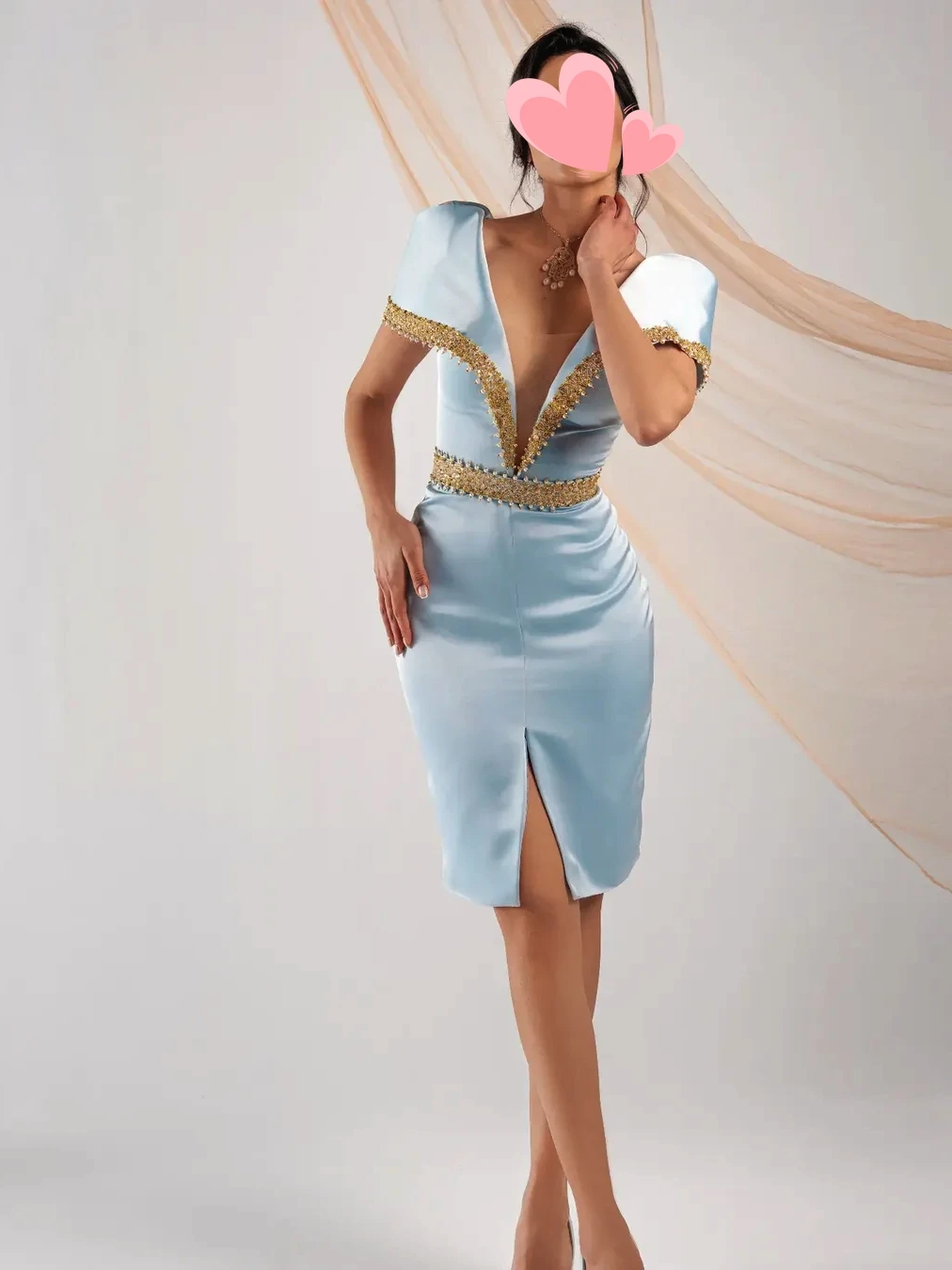 

Oisslec Dress Elegant Vintage Sweet Blue Crystal Shiny Satin V-Neck New Customize Formal Occasion Prom Dress Evening Party Gowns