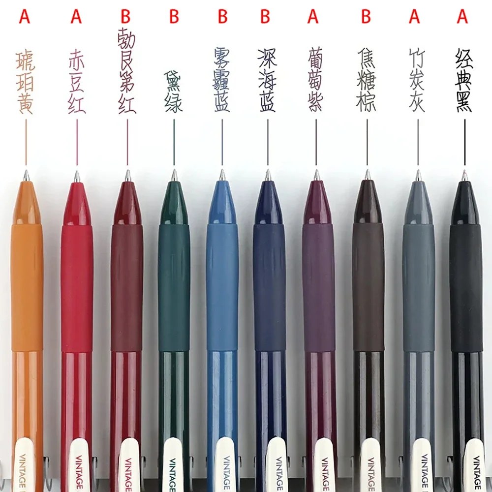Retractable Vintage Color Gel Pens Set Quick Dry 0.5mm Binder Clip Soft Rubber Grip Bullet Tip Retro Pens for Bullet Jounal image 2
