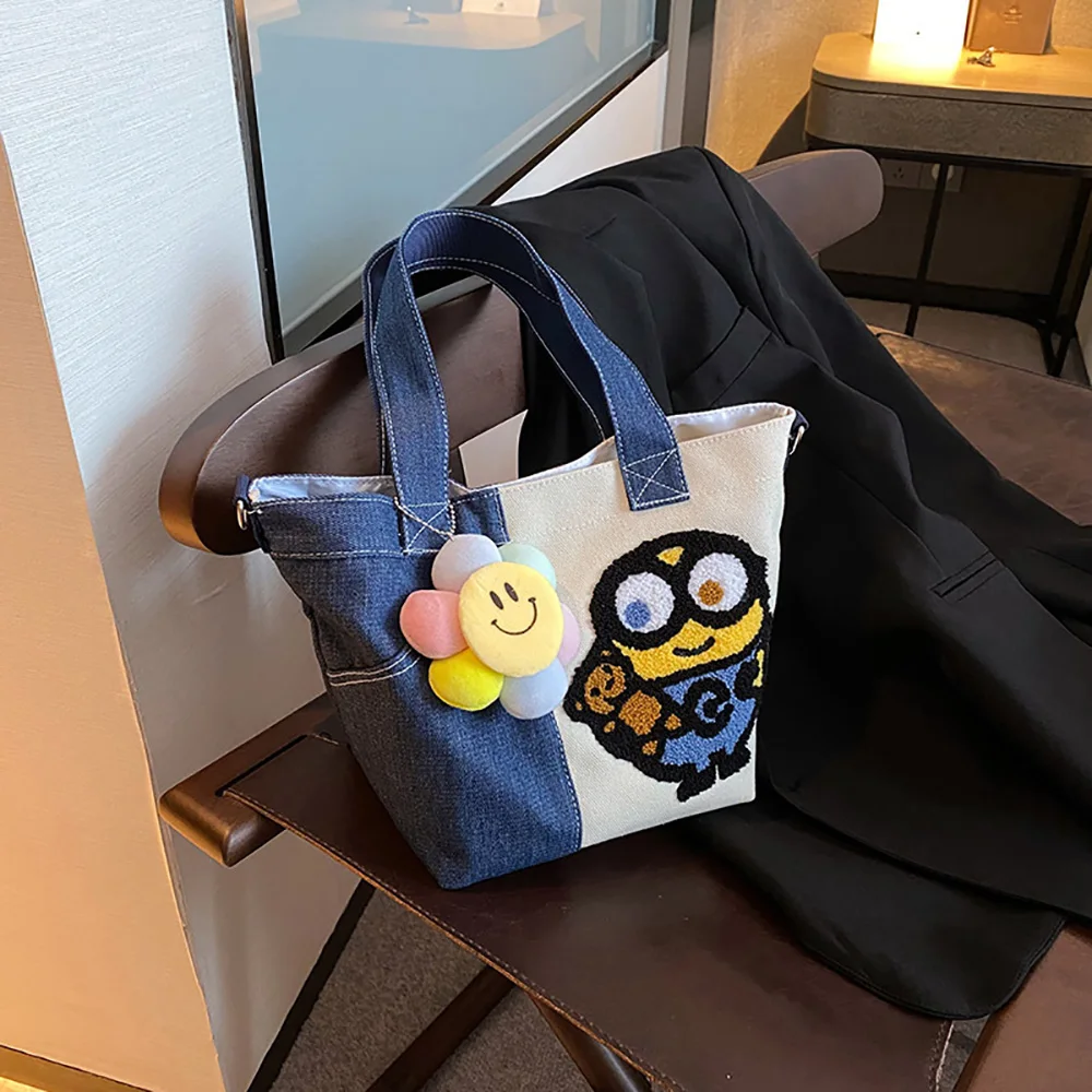 Minions Bob Cartoon Canvas Bag Kawaii Anime Crossbody Bag Fashion Handbag Casual All-Match Satchel Tote Backpack Gift Boys Girls