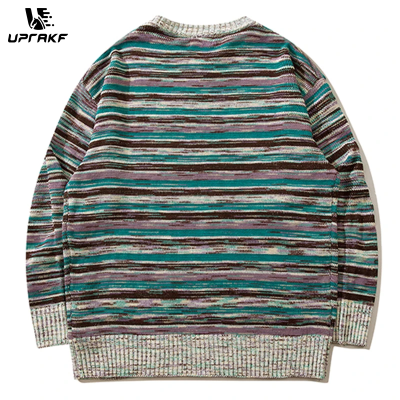 UPRAKF Striped Contrast Color Sweater Loose All-Match Pullover Winter Tops Lapel Knit Autumn