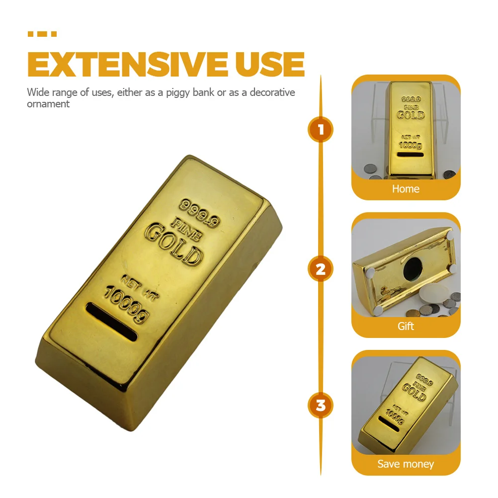 

High-End Ceramic Gold Bar Piggy Bank Creative Gold Brick Coin Bank Saving Pot for Kids Home Decoration Saving Pot