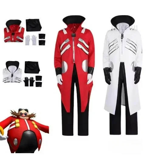 

Anime Hedgehog 2 Dr Eggman Cosplay Jacket Pants Costume Men Ivo Robotnik Trench Uniform Gloves Halloween Party Clothes