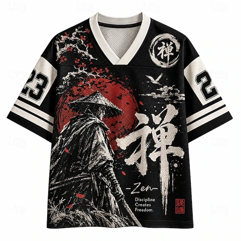 New Men's Digital Print T-Shirt Short-Sleeve T-Shirt “Zen” Print V-Neck T-Shirt Sports & Casual Style Spring/Summer Clothing
