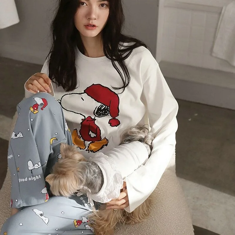 Kawaii pajamas women\'s spring and autumn long-sleeved trousers suit sweet and cute cartoon Snoopy home wear Christmas gift