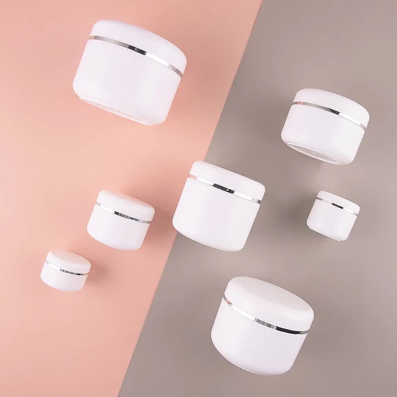 10g-150g Travel Face Cream Lotion Cosmetic Container Refillable Bottles White Plastic Empty Makeup Jar Pot Silver Gold Edge