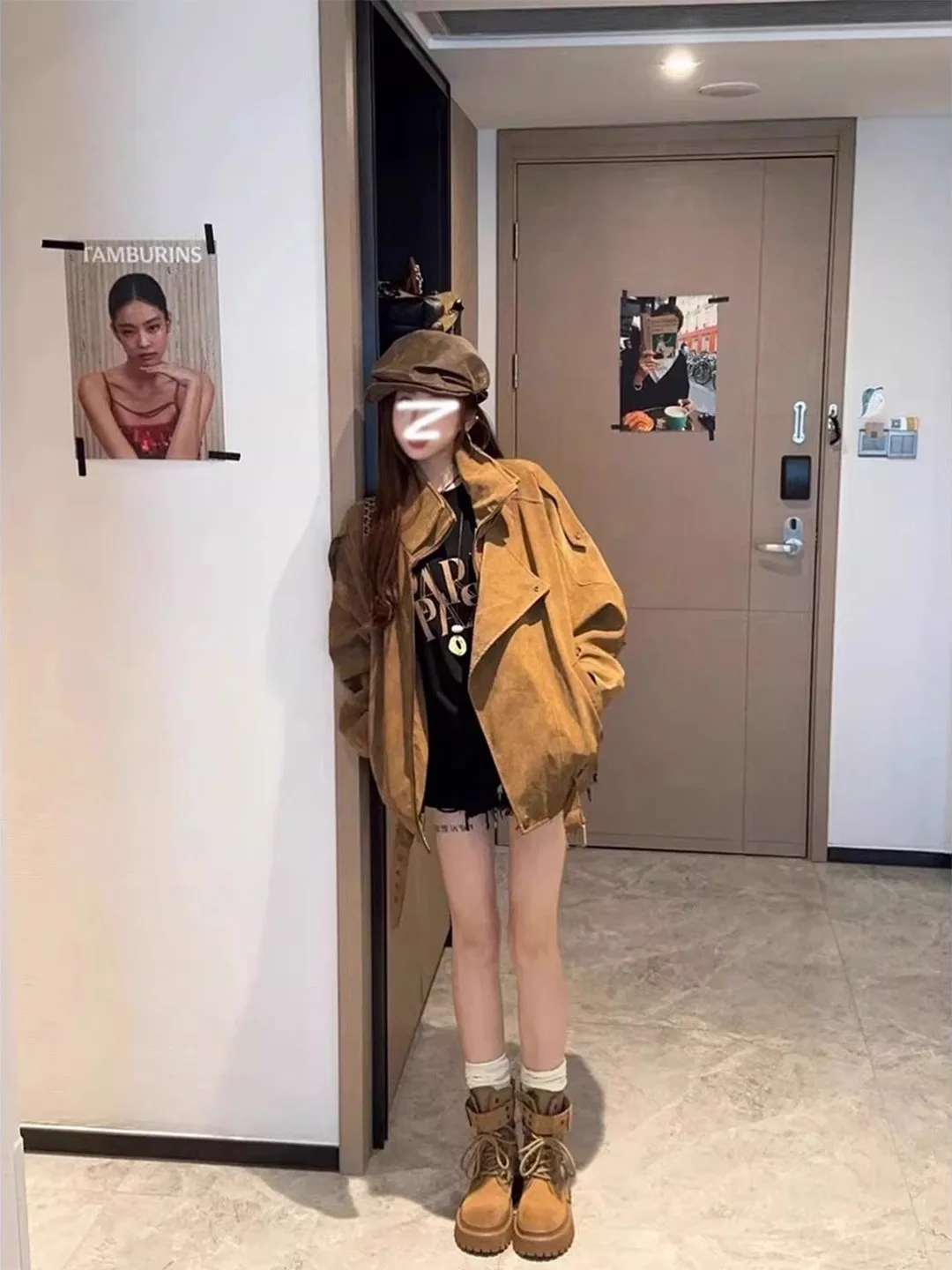 Jaqueta de Couro Premium em Suede para Mulheres, Cor Cé, Estilo Novo para Primavera e Outono, Jaqueta de Trabalho em Couro,...