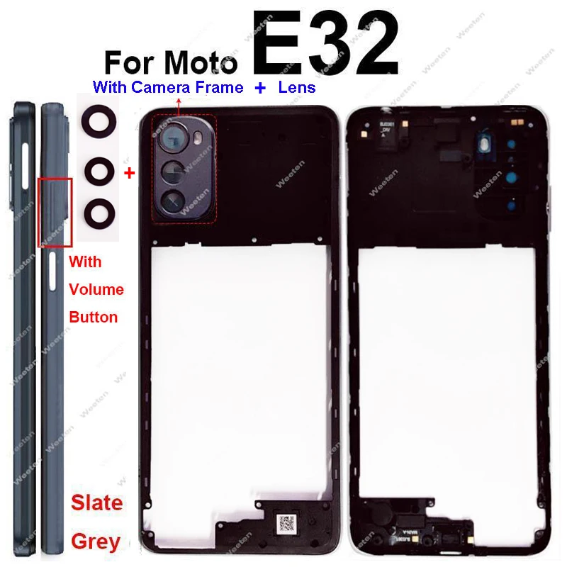 

For Motorola MOTO E22 E22i E32 E32S Middle Frame Cover Housing with Lens Frame Replacement