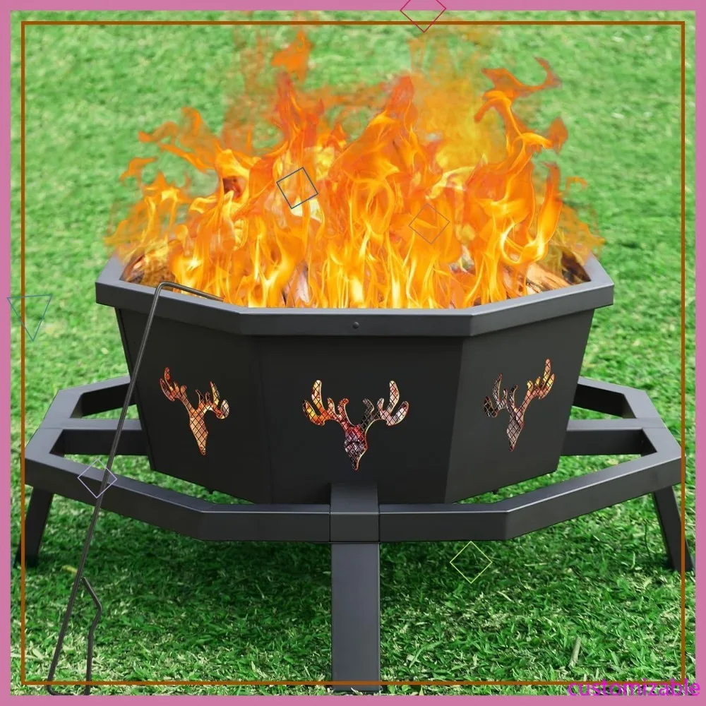 

35-дюймовое восьмиугольное уличное костровое место для костра - на 90% меньше дыма, простая установка, эффективное сжигание дров для кемпинга, двора, патио
