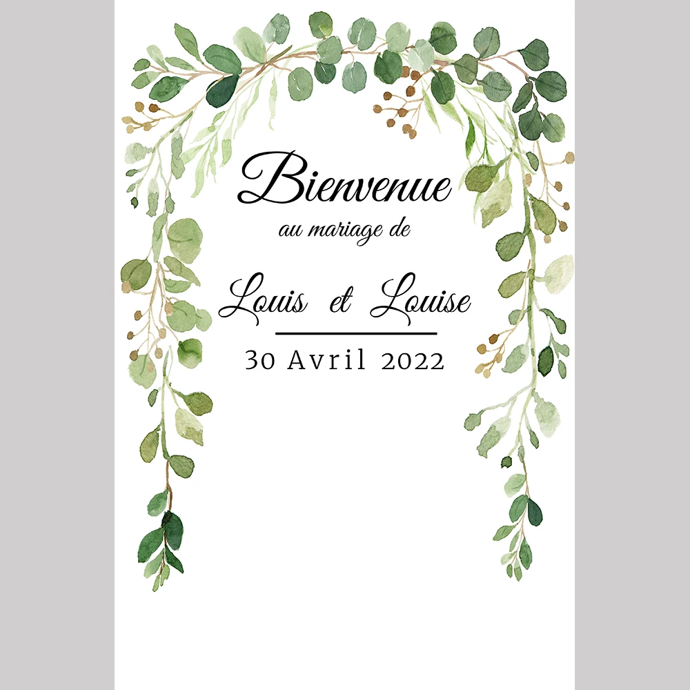 Custom Name Welcome to Wedding Photography Backdrop Leaves White Flowers Background Bridal Wedding Baptism Party Banner Decor