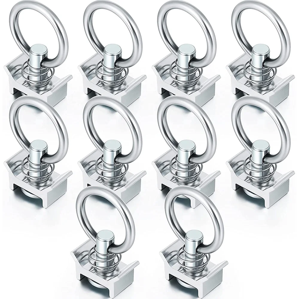 10 stuks Single Stud Fitting L Track 4.000LB Capaciteit met RVS Ronde Ring Aluminium Keeper Cargo Control