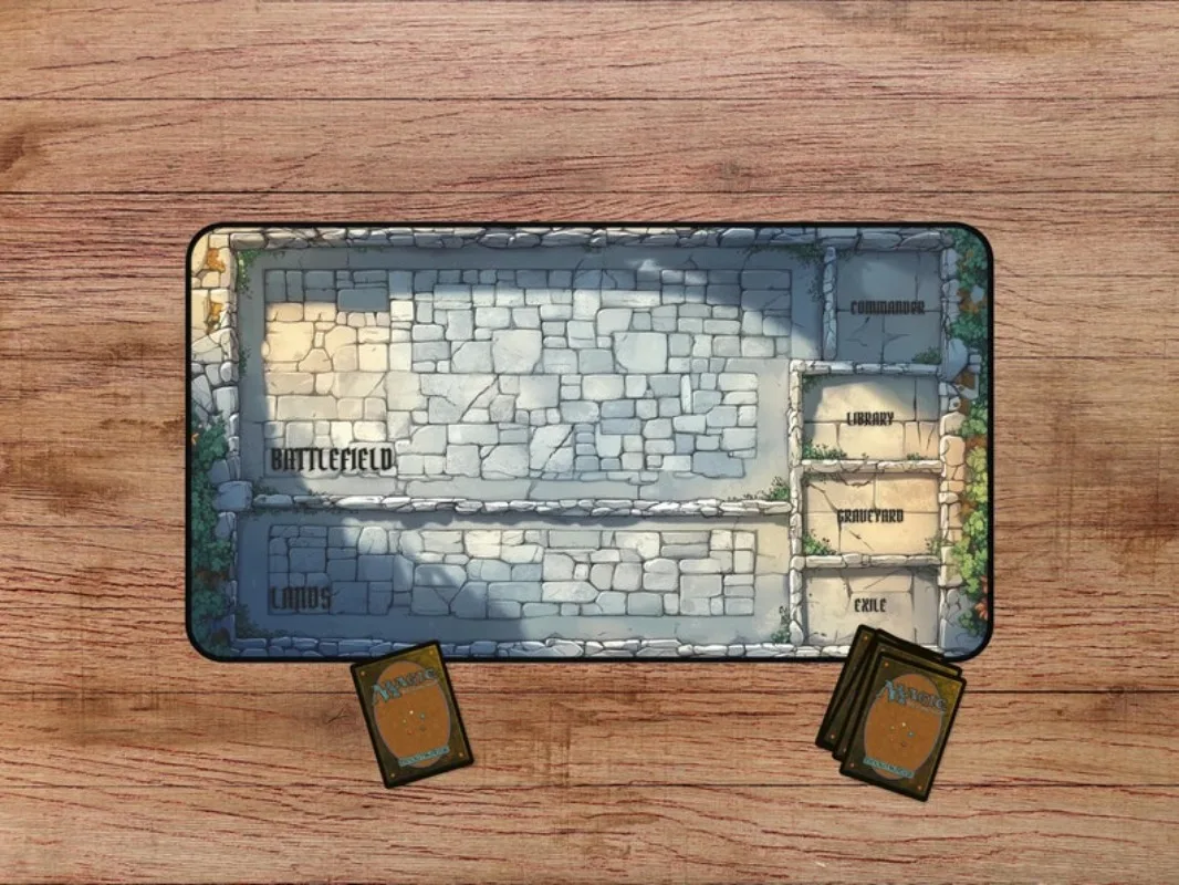 Castle Wall Playmat for MTG Playmat with Zones Magic Gathering Mouse Pad Playing Card Mat Desk PC Accessories 14*24in