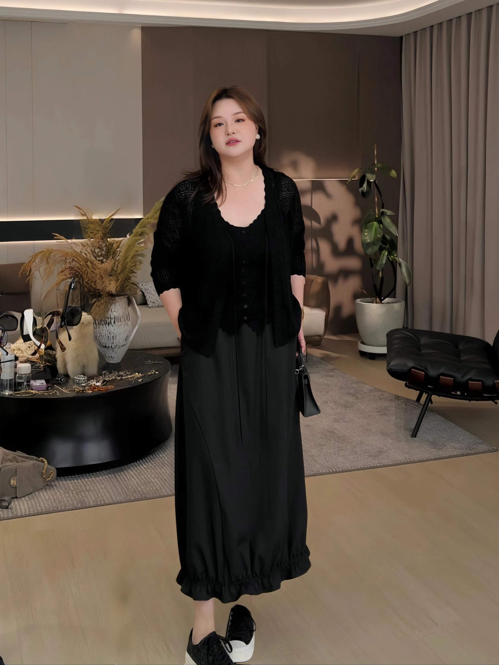 

JoJo Private Label Full Body Piercing Needle Method Large Size Women's Long Sve Autumn Top Two-Piece Set Soft Polyester Blend