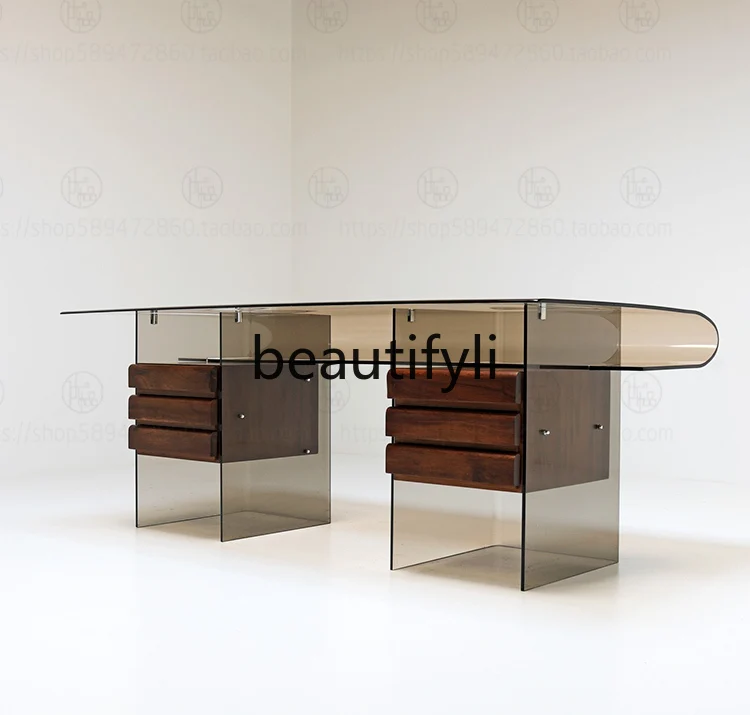 Bureau minimaliste en plexiglas, lumière de bureau moderne, table d'écriture de luxe