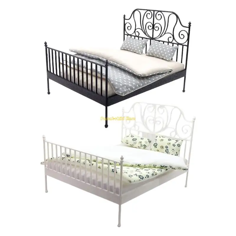 

WXTD Cottage Styles Miniature Bed with Bedding1/12 Dollhouses Furniture Display Props