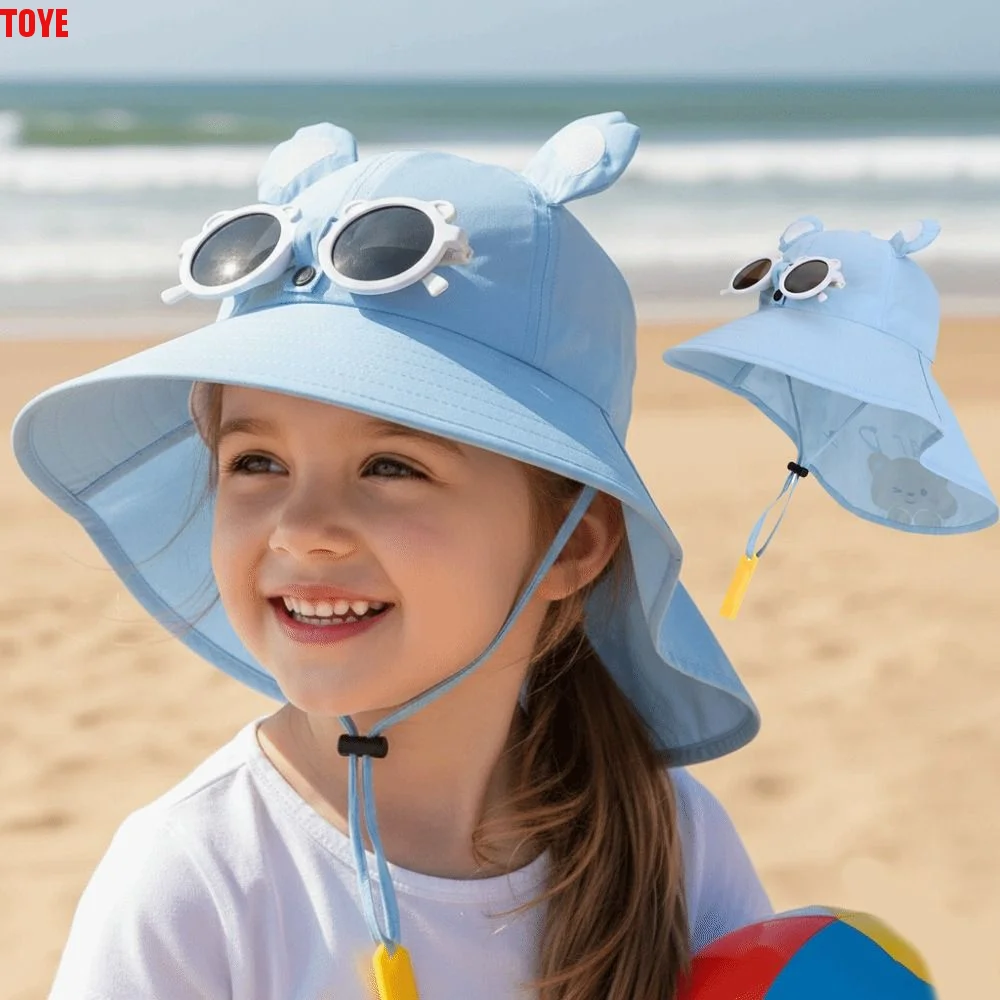 

Милая детская пляжная шляпа с широкими полями, складная, с защитой от солнца, с защитой для шеи, летняя солнцезащитная шляпа для малышей