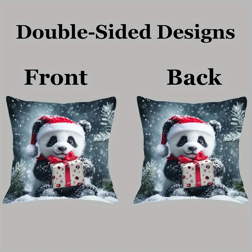 Merry Christmas Panda Bear Double Sided Throw Pillow Cover Zip Closure Farmhouse Cushion Case No Insert