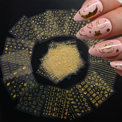 30Pcs/set Laser gold Moon Star Nails Sticker Bronzing Heart/Letter/Lines Stripe Adhesive Decals Slider Manicure Decoration 6*5cm