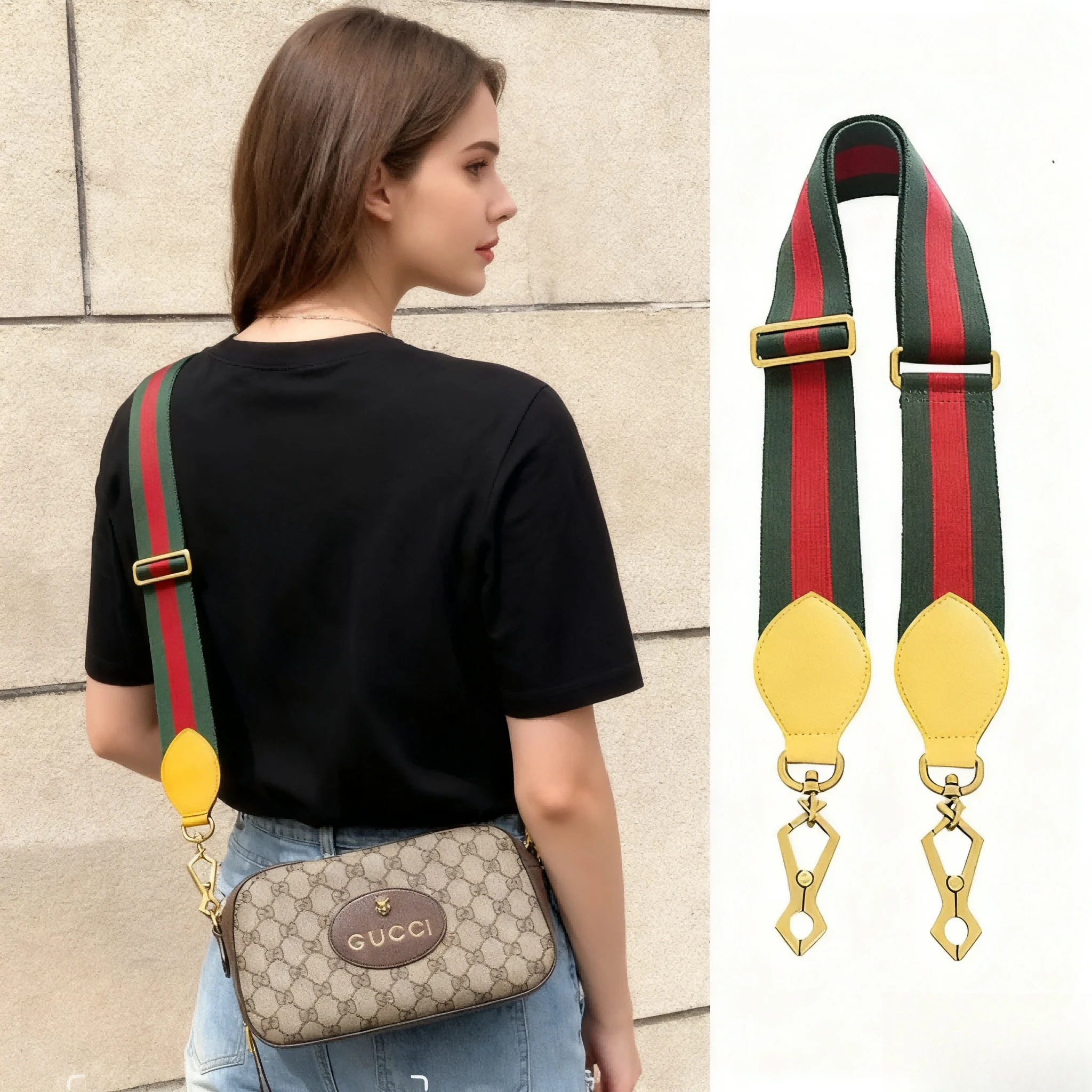 Adjustable Luxury Brand Wide Shoulder Strap For GHome Tiger Head Camera Bag Replacement Length Red Blue Color Blocking Bag Strap