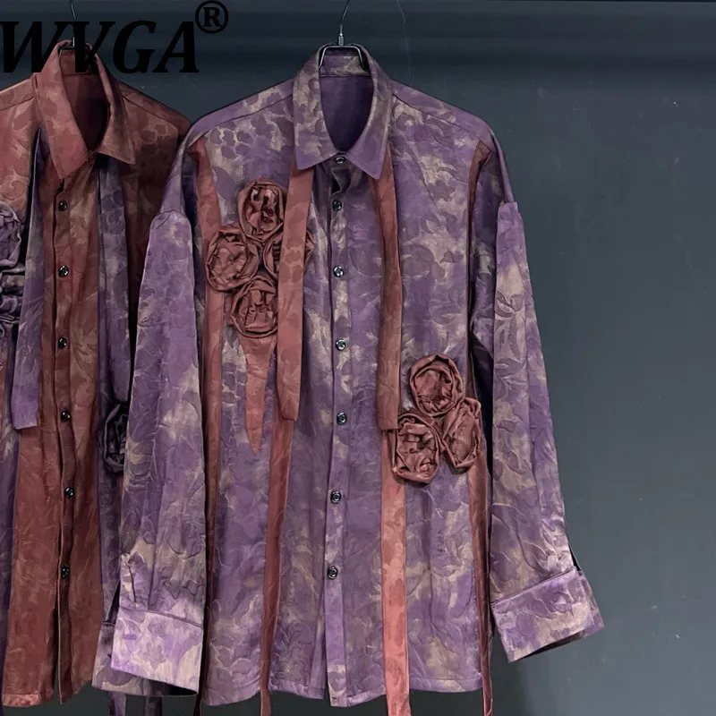

WVGA Spring Autumn New Man Tide High Street Printed Trendy Long Sleeve Shirts Niche Chic Casual Patchwork Floral Tops Ins W12602