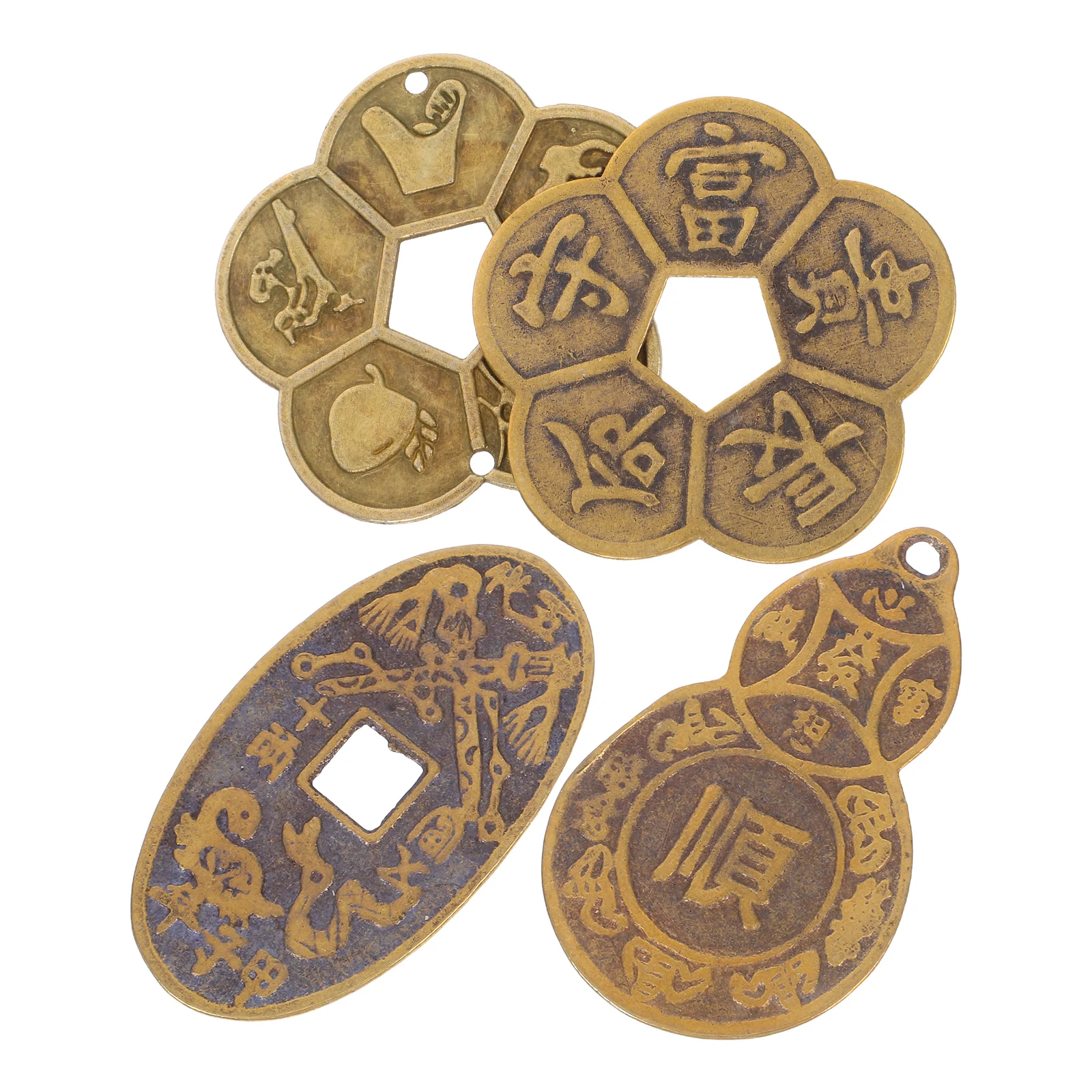 4 Pcs 풍수 행운의 동전 시뮬레이션 고대 전통 운세 황동 공예 공급 세련된 다기능