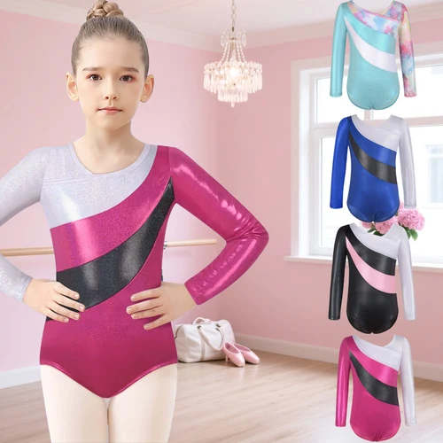 Leotardos de gimnasia para niñas, leotardos de baile brillantes, trajes atléticos sin mangas para niños
