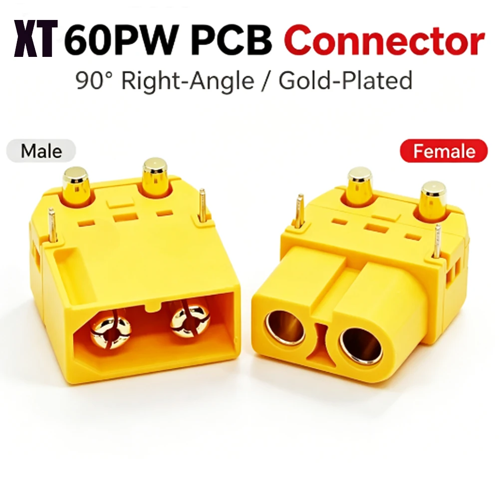 Connecteur Amass XT60PW pour montage sur circuit imprimé 90 °   Connecteur mâle-femelle plaqué or pour adaptateur d'alimentation de batterie de drone RC