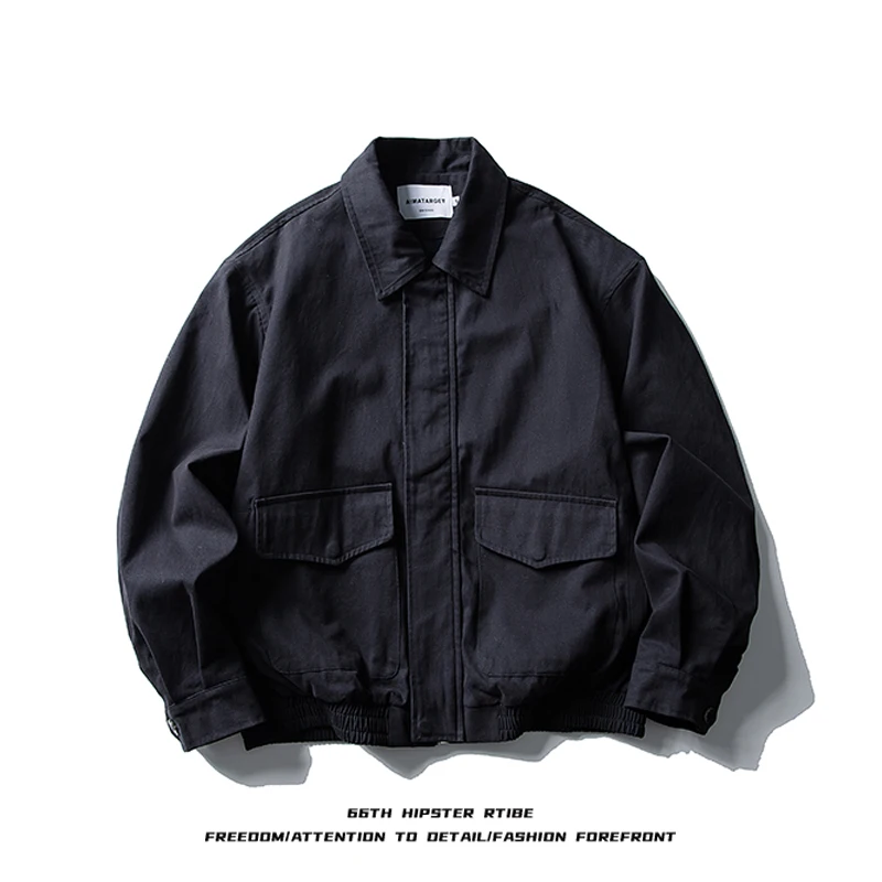 

Japanese Sle Pure Color Stand Collar Jaet Men's Versatile Workwear Outerwear Spring Autumn Cotton Long Sve Zipper Closure