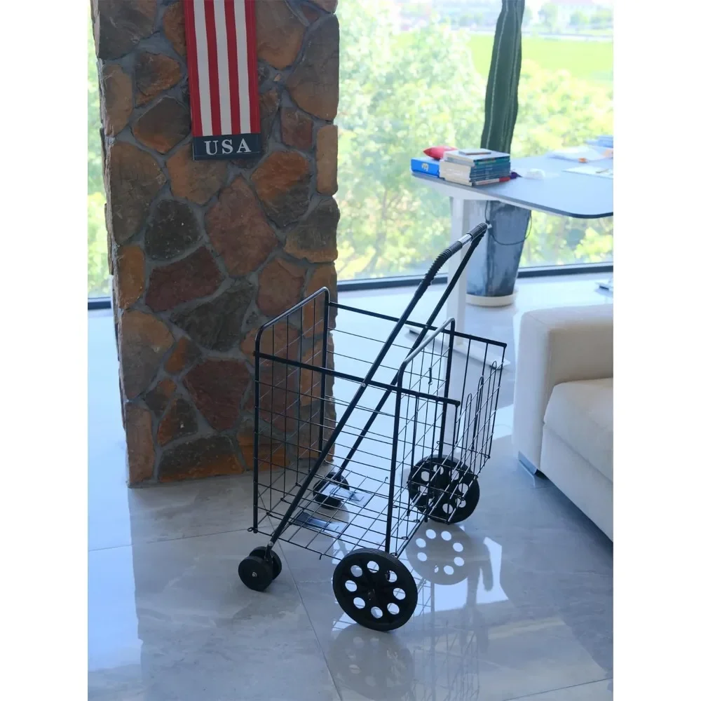 Jumbo Folding Shopping Cart,Collapsible Shopping cart with Double Basket and 360-Degree Wheels, Utility Cart