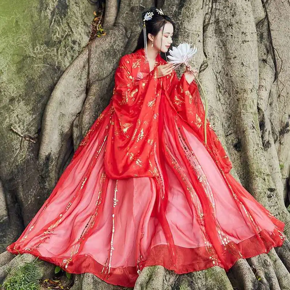 Fairy Hanfu Costume Cosplay Student Rave Outfit Festival  Chinese Traditional Dress Hanfu Women Red Stage Performance Clothing