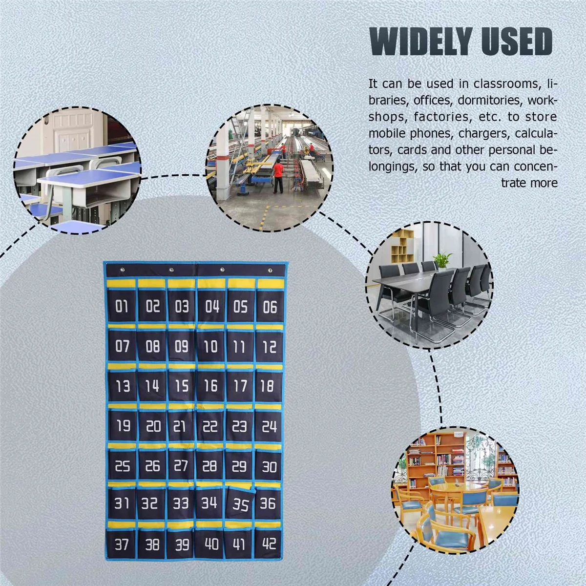 번호 매겨진 포켓 차트 휴대폰 걸이식 정리함, 교실 계산기 휴대폰 홀더용 행잉 보관 가방, 42 개
