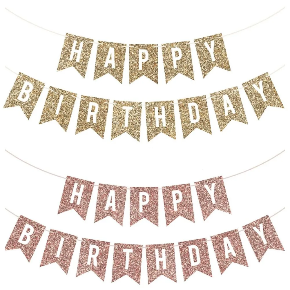 Golden Rose Gold Happy Birthday Banner Happy Birthday Party Decoration Supplies