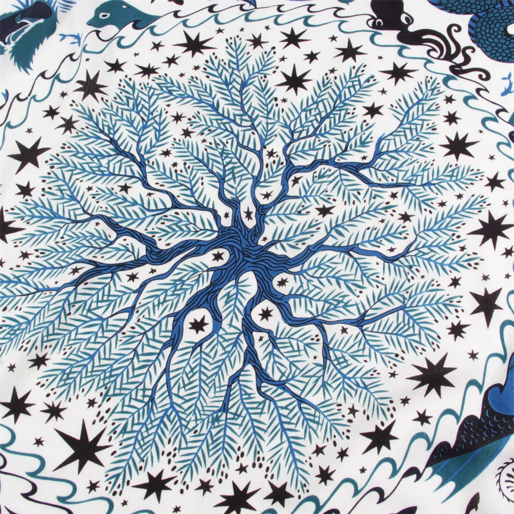 POBING Schal aus 30 % Seide, 70 % Kaschmir, für Damen, handgerollt, 12 Sternzeichen-Druck, quadratische Schals, Wraps, Bandana, große Hijabs, weiblicher Foulard – Detail 5