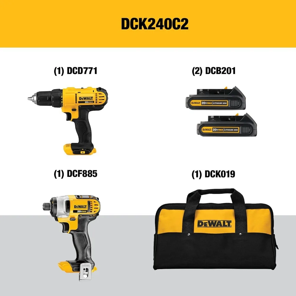DEWALT 20V Max Cordless Drill and Driver Kit with 21-Piece Titanium Bit Set and Pilot Point Technology