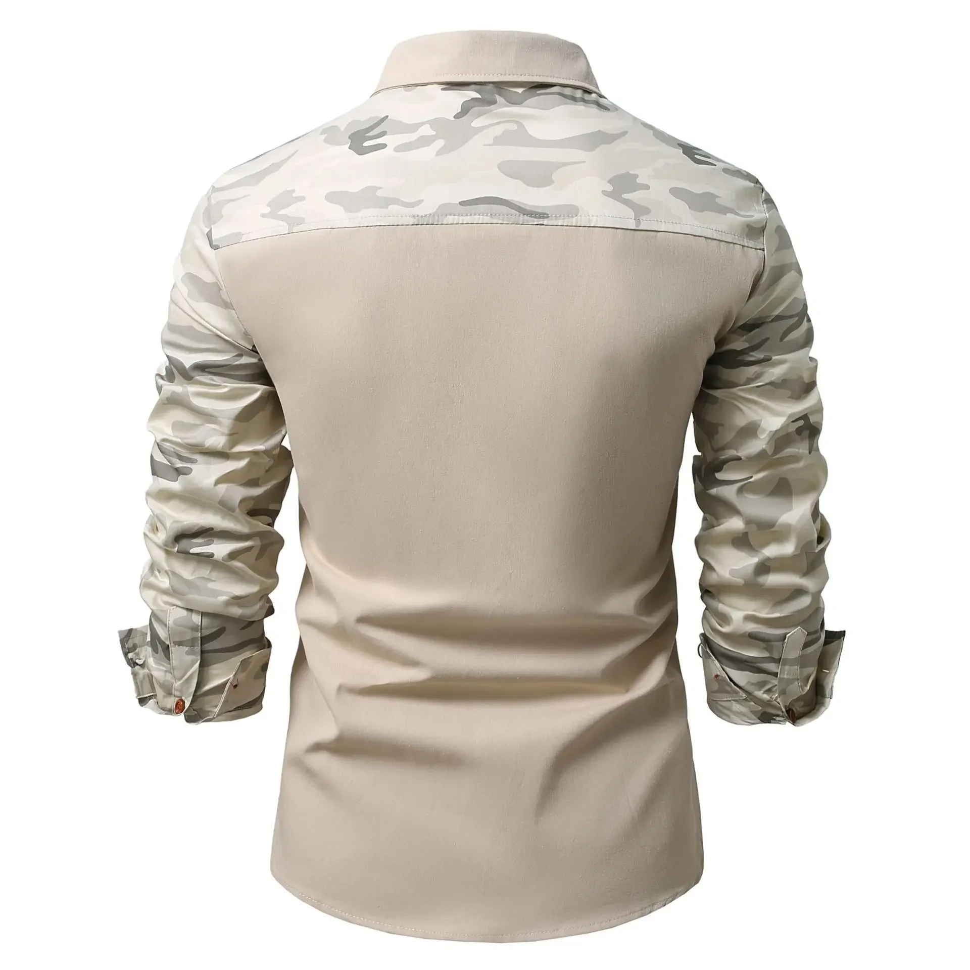 LIBIELIY New Long Sleeve Shirts Men Camouflage Patchwork Casual Shirt Fashion Turn Down Collar Male Outdoor Cargo Blouse Four Se